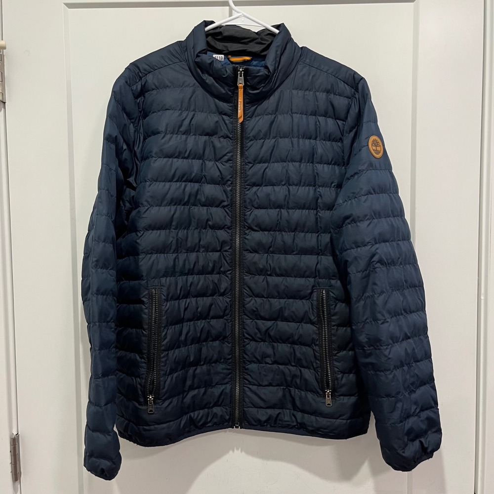 Timberland Mens Navy Blue Quilted Puffer Jacket Full Zip Lightweight Coat L